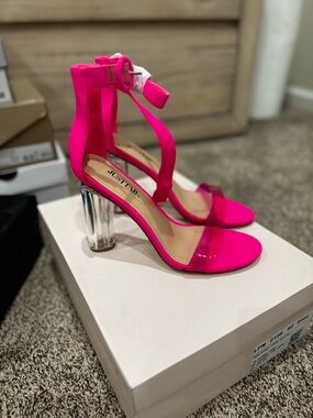 JustFab Hot Pink Clear Block Heel Sandals
